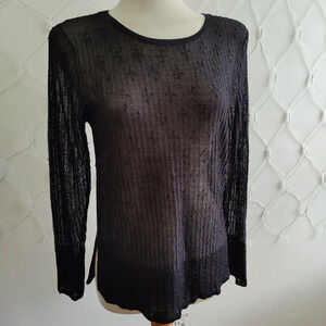 Beaded Sheer Top / LS / All Black / Size Medium
